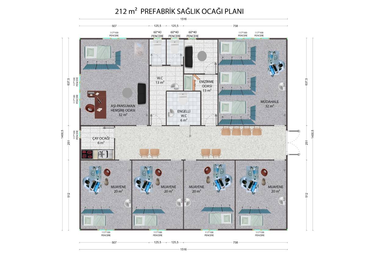 212 m2 Prefabrik Sağlık Binası