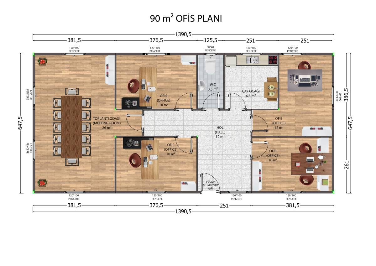 90 m2 Prefabrik Ofis Binası