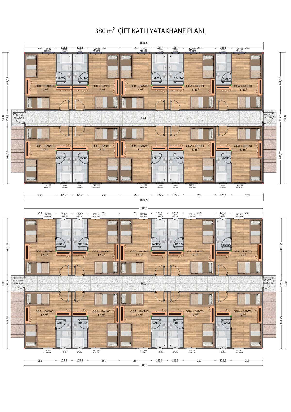 380 m2 Prefabrik Yatakhane Binası