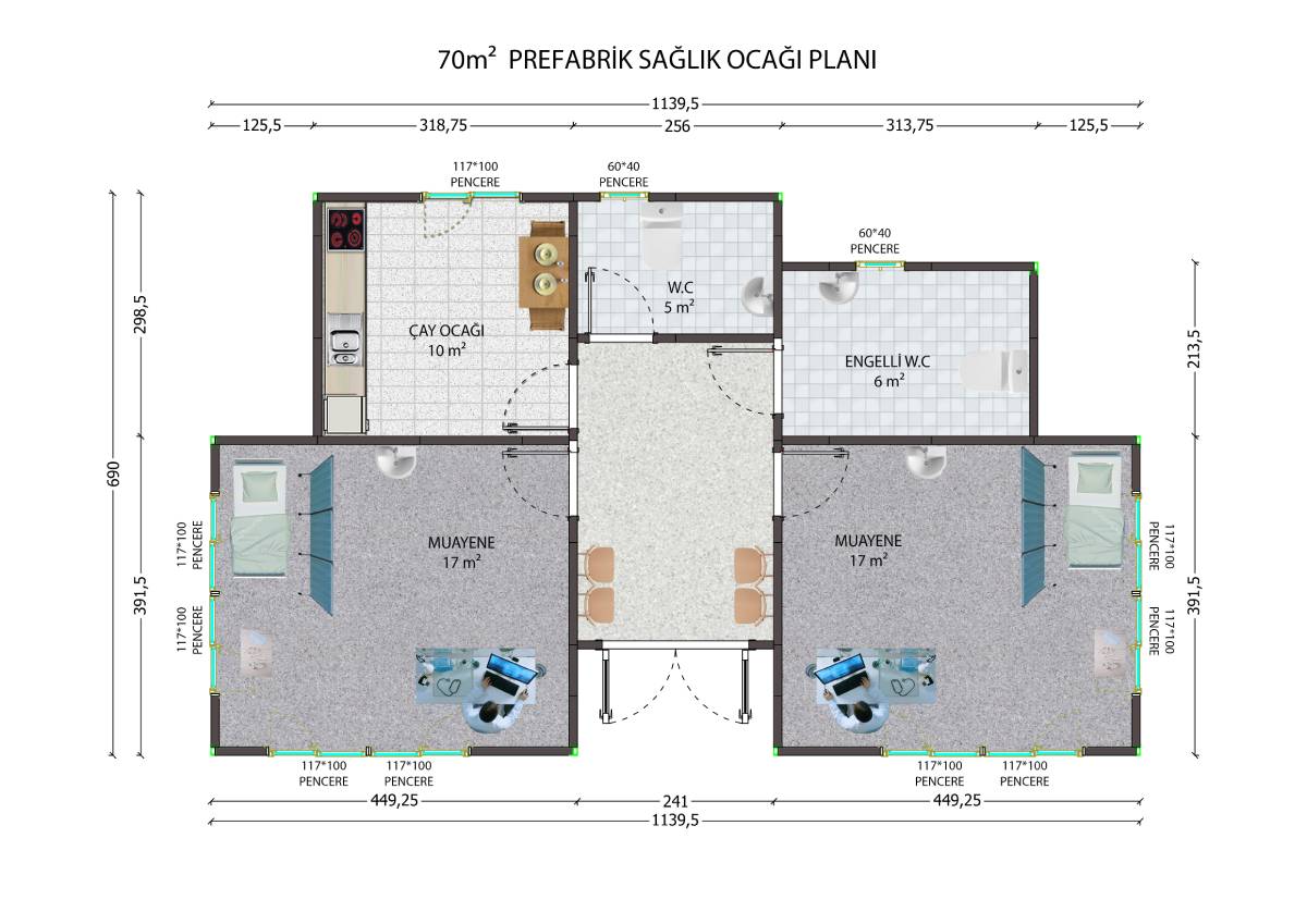 70 m2 Prefabrik Sağlık Binası