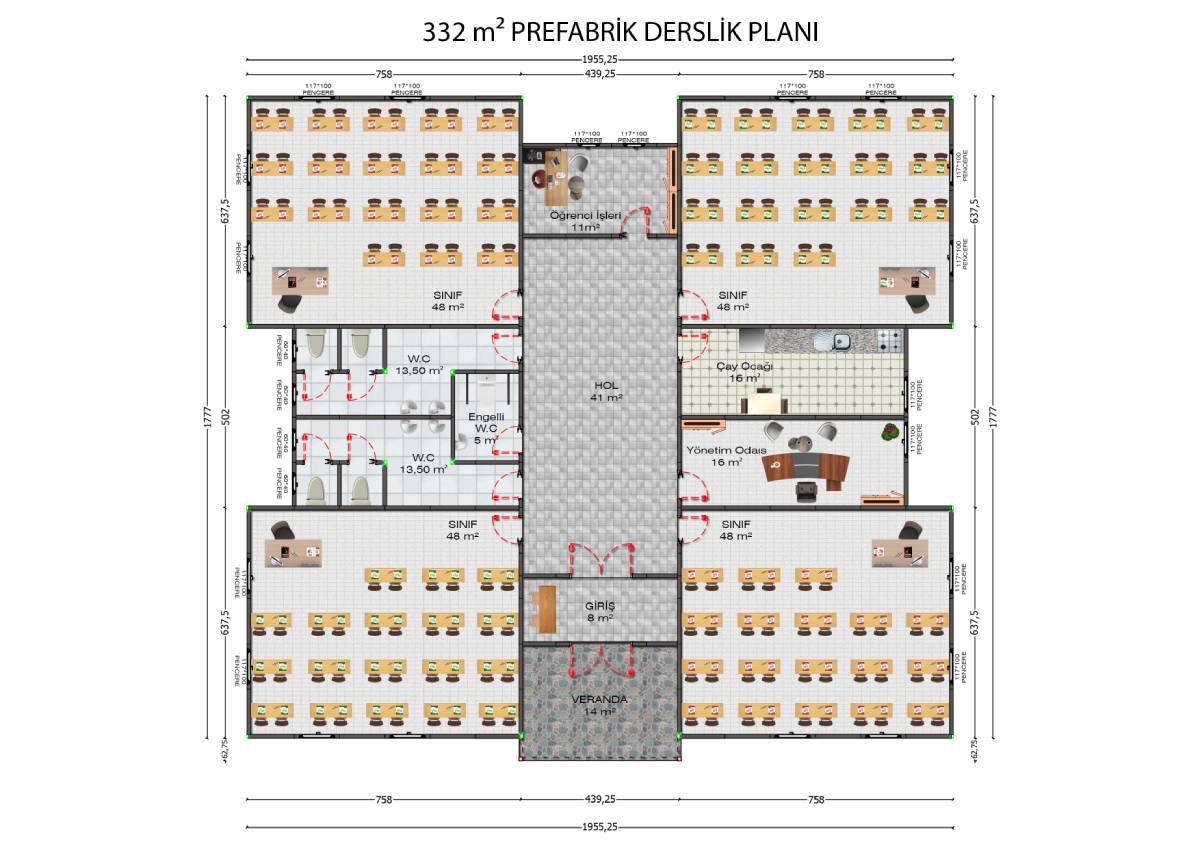 332 m2 Prefabrik Eğitim Binası