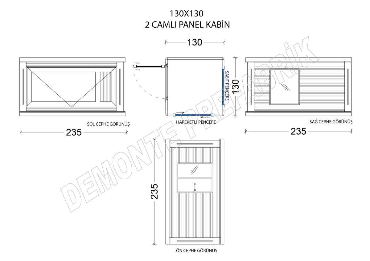 130x130 3 Camlı Panel Güvenlik Kabini