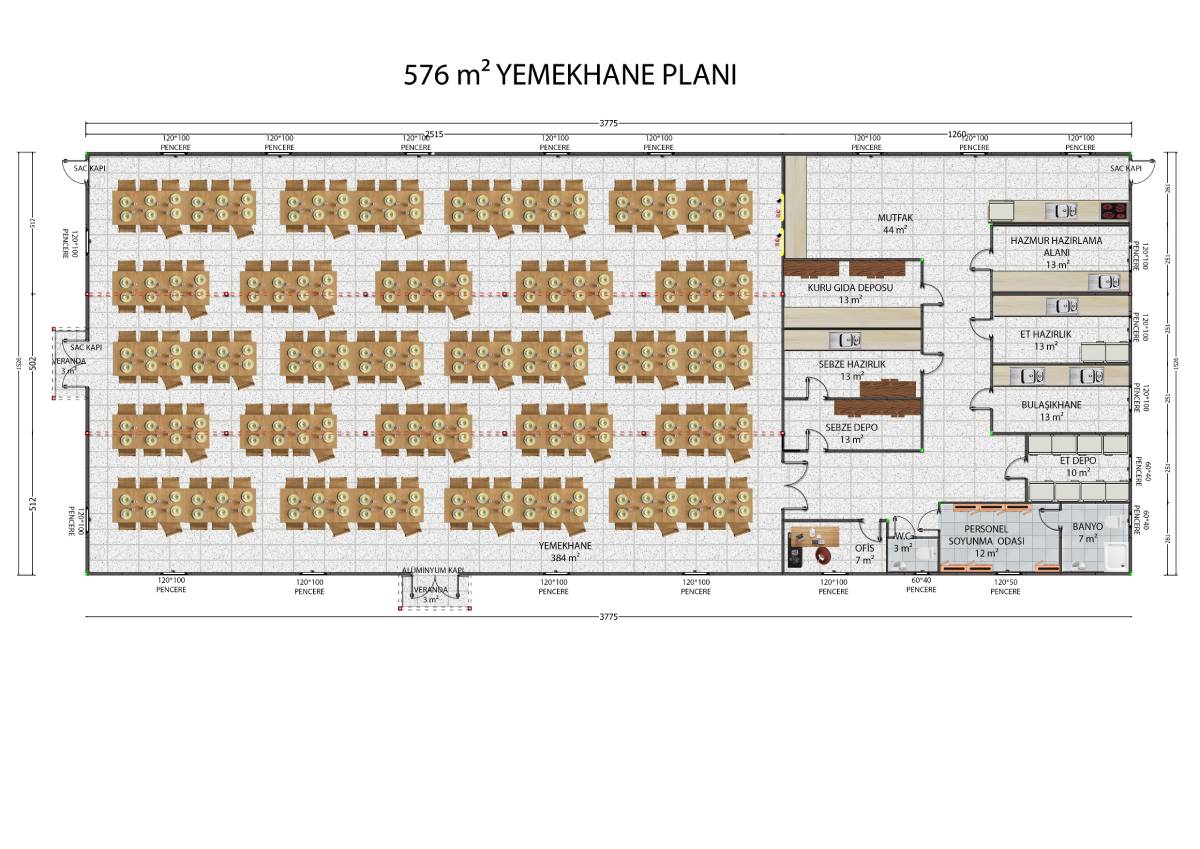 576 m2 Prefabrik Yemekhane Binası