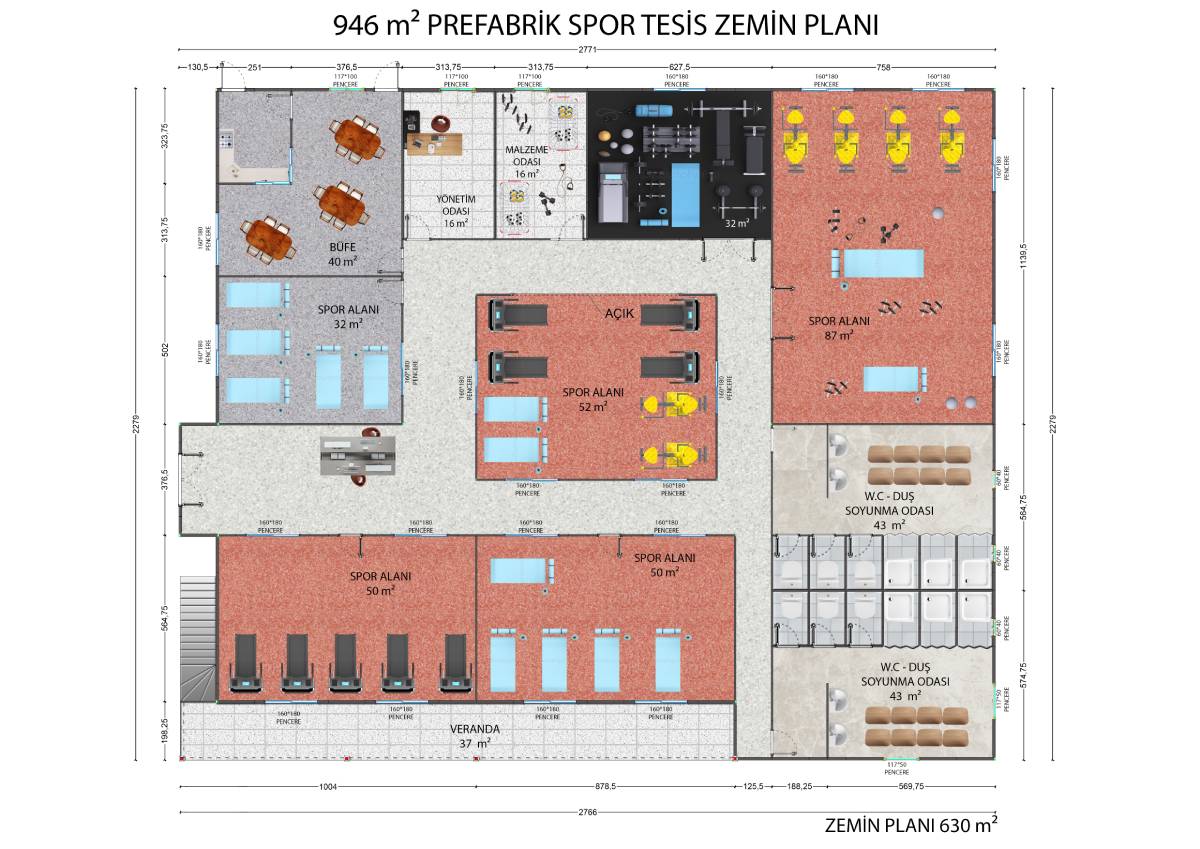 946 m2 Prefabrik Spor Binası