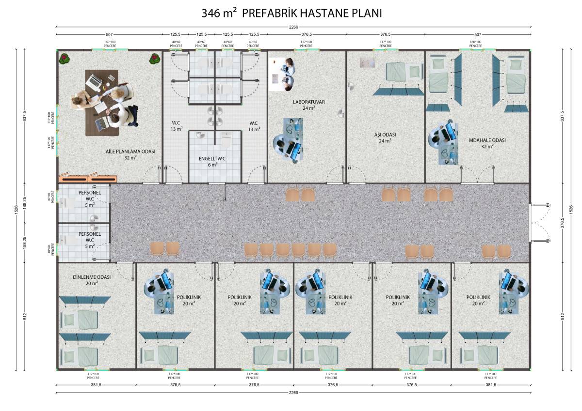 346 m2 Prefabrik Sağlık Binası