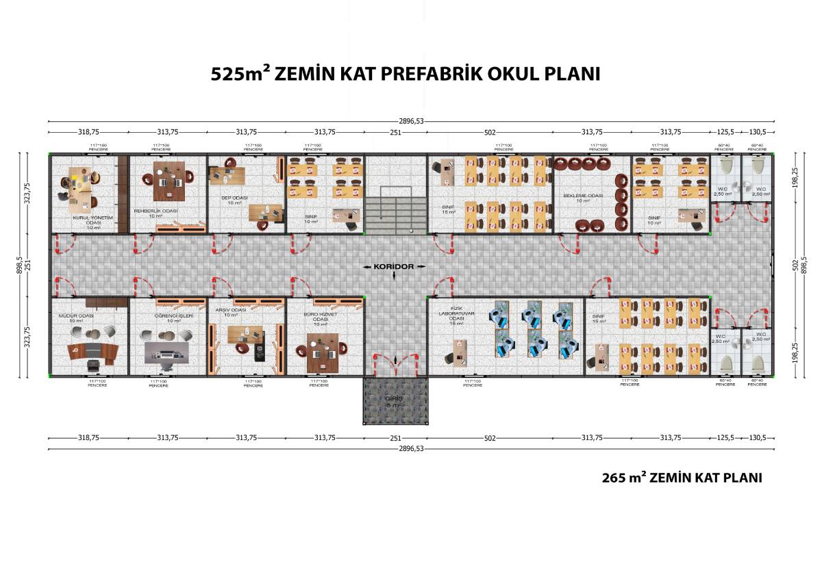 525 m2 Prefabrik Eğitim Binası