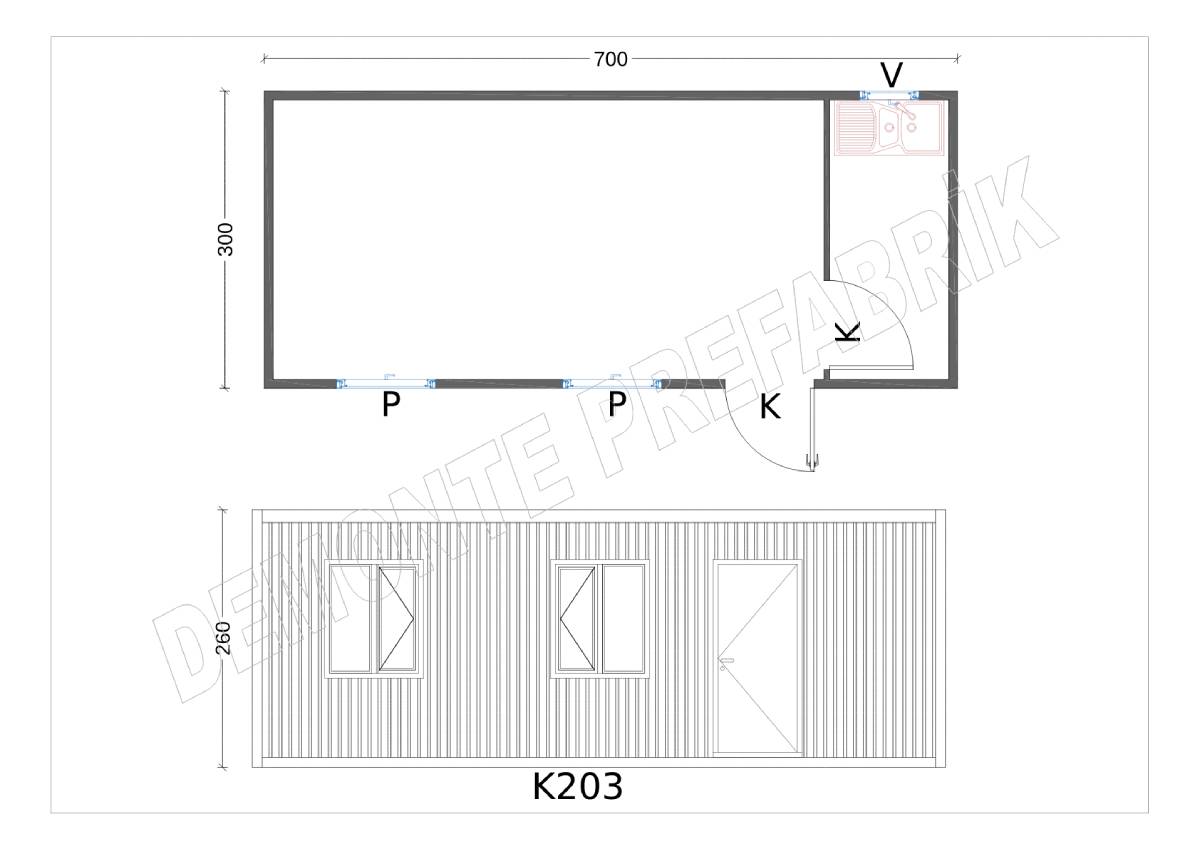 Tek Oda Mutfaklı Yemekhane Konteyner - K203