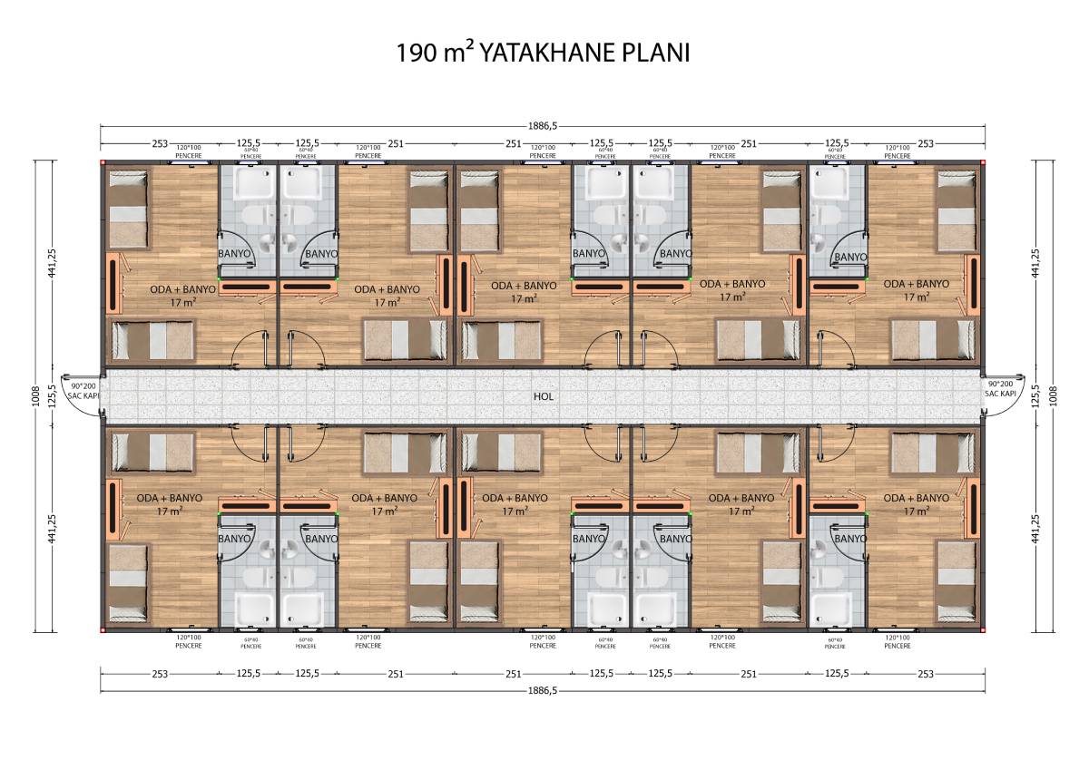 190 m2 Prefabrik Yatakhane Binası