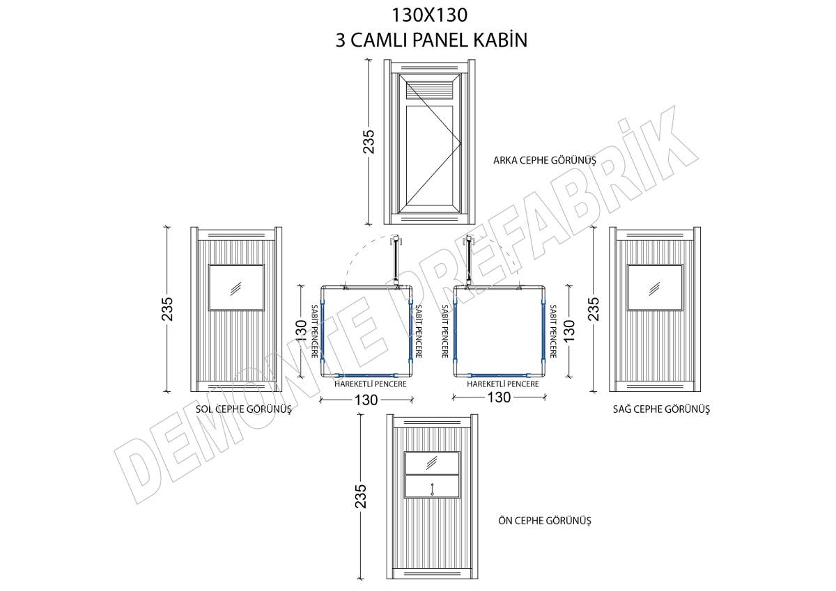 130x130 2 Camlı Panel Güvenlik Kabini