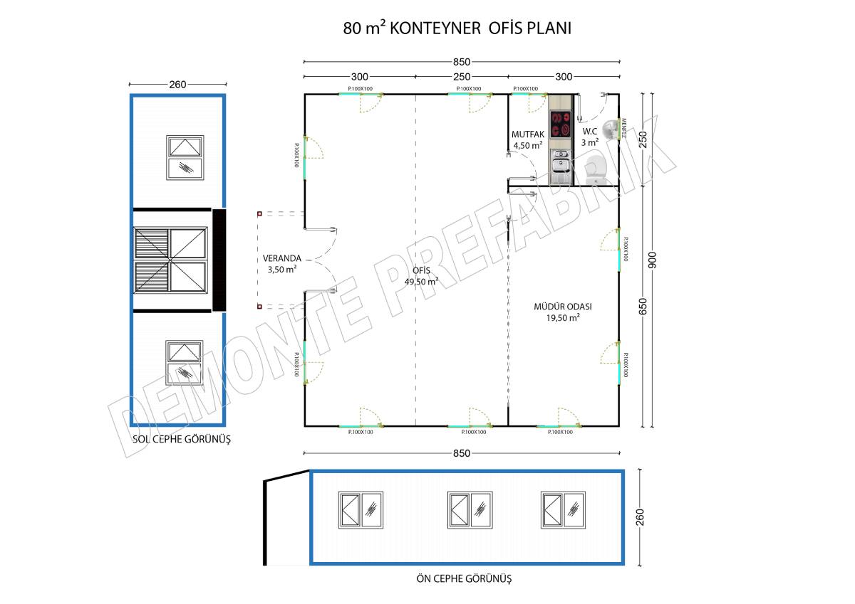 80m2 Birleşimli Ofis Konteyner