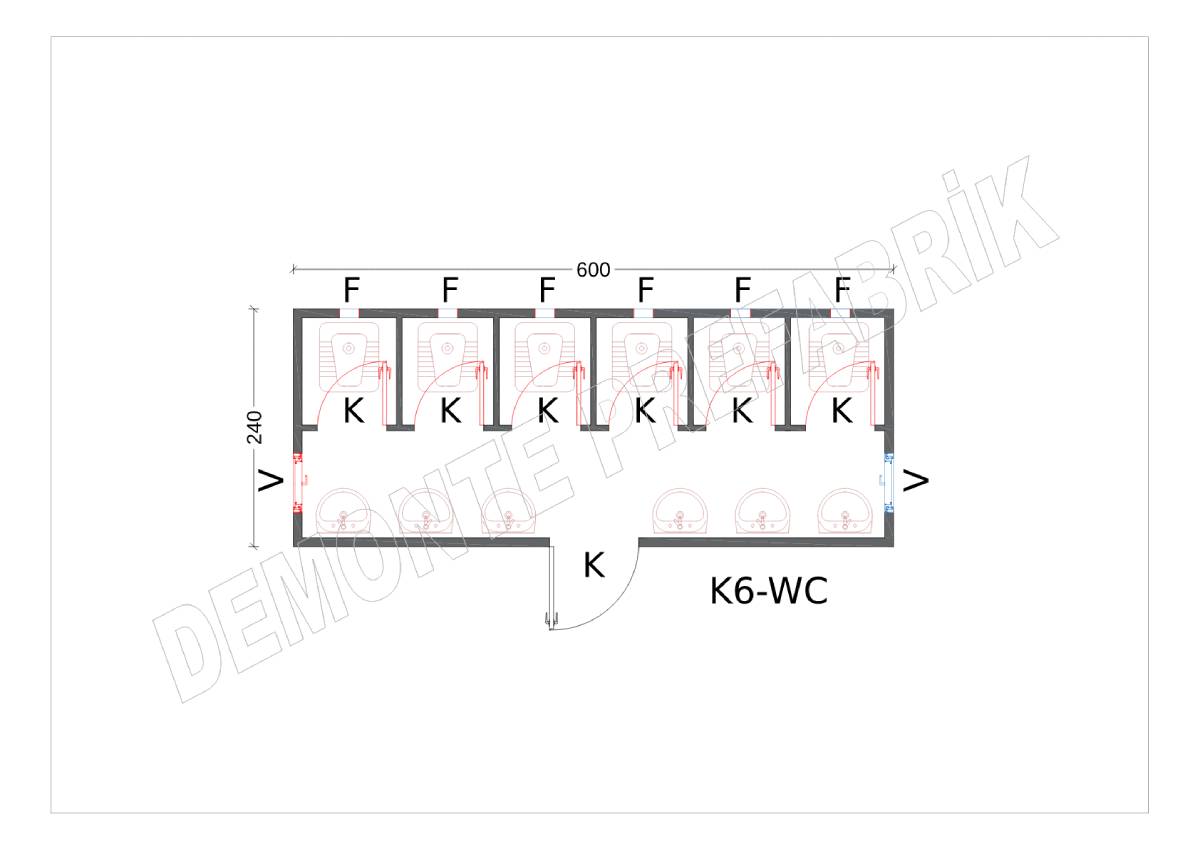 Altı Kabinli WC Konteyner-K6