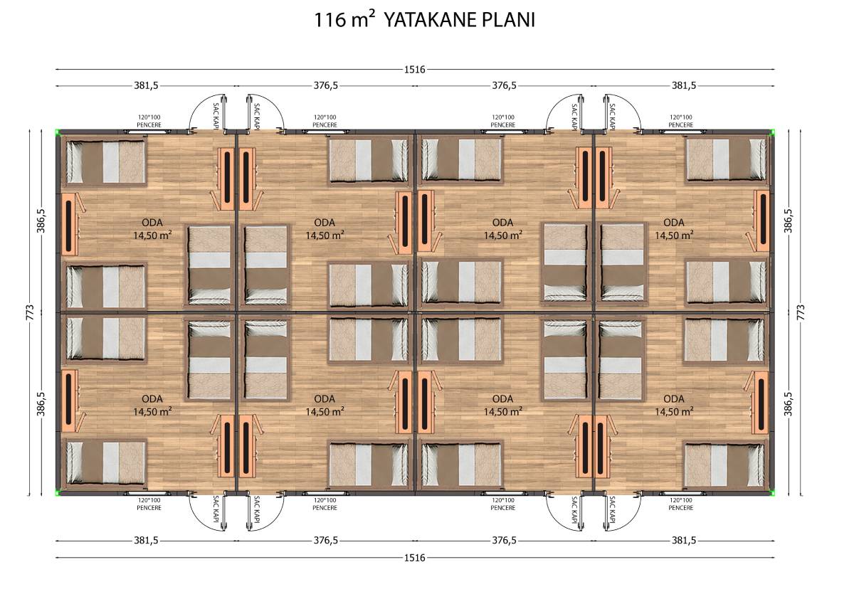 116 m2 Prefabrik Yatakhane Binası