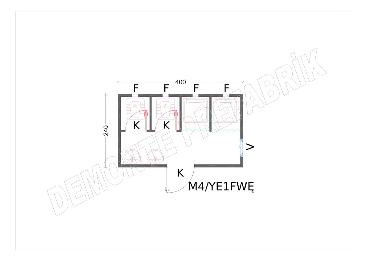 Dört Kabinli WC Duş Konteyner - K2