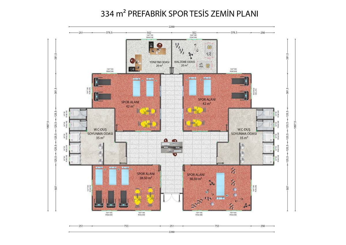 334 m2 Prefabrik Spor Binası