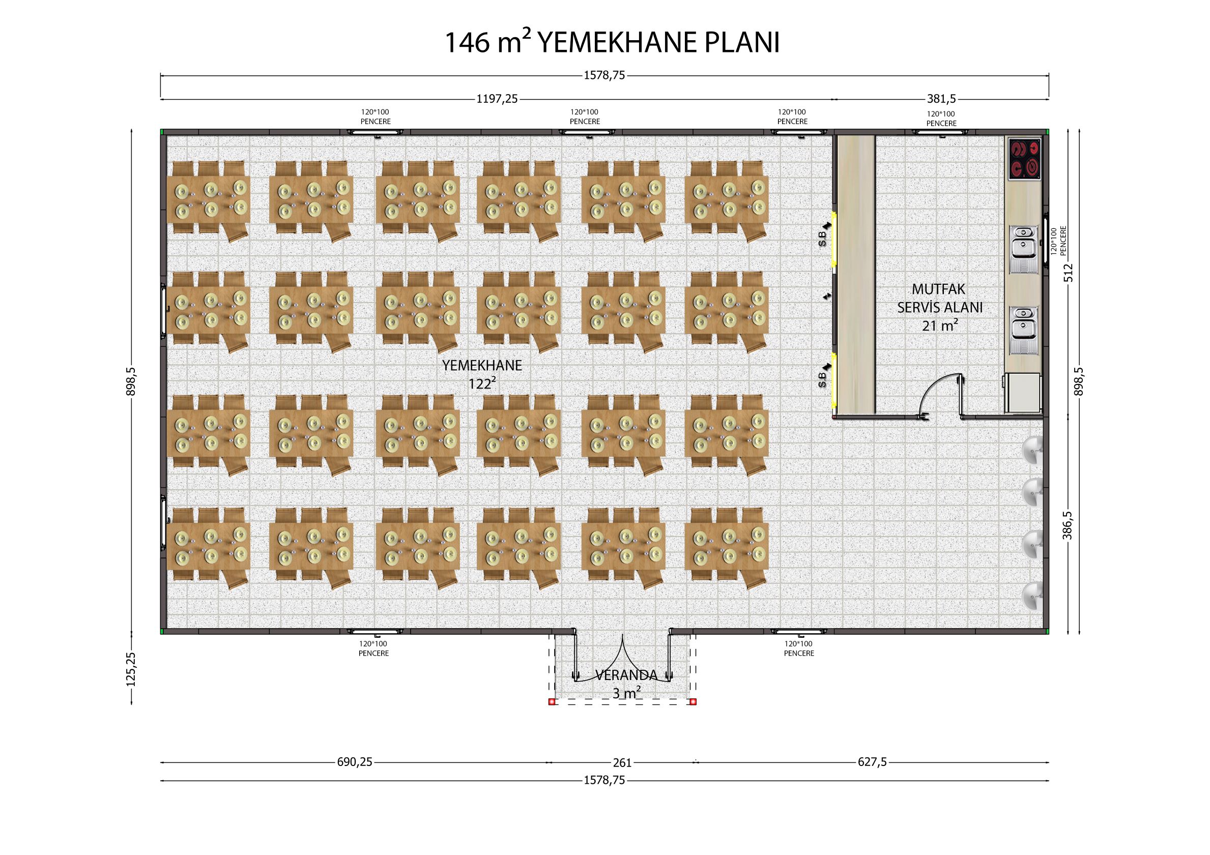 146 m2 Prefabrik Yemekhane Binası